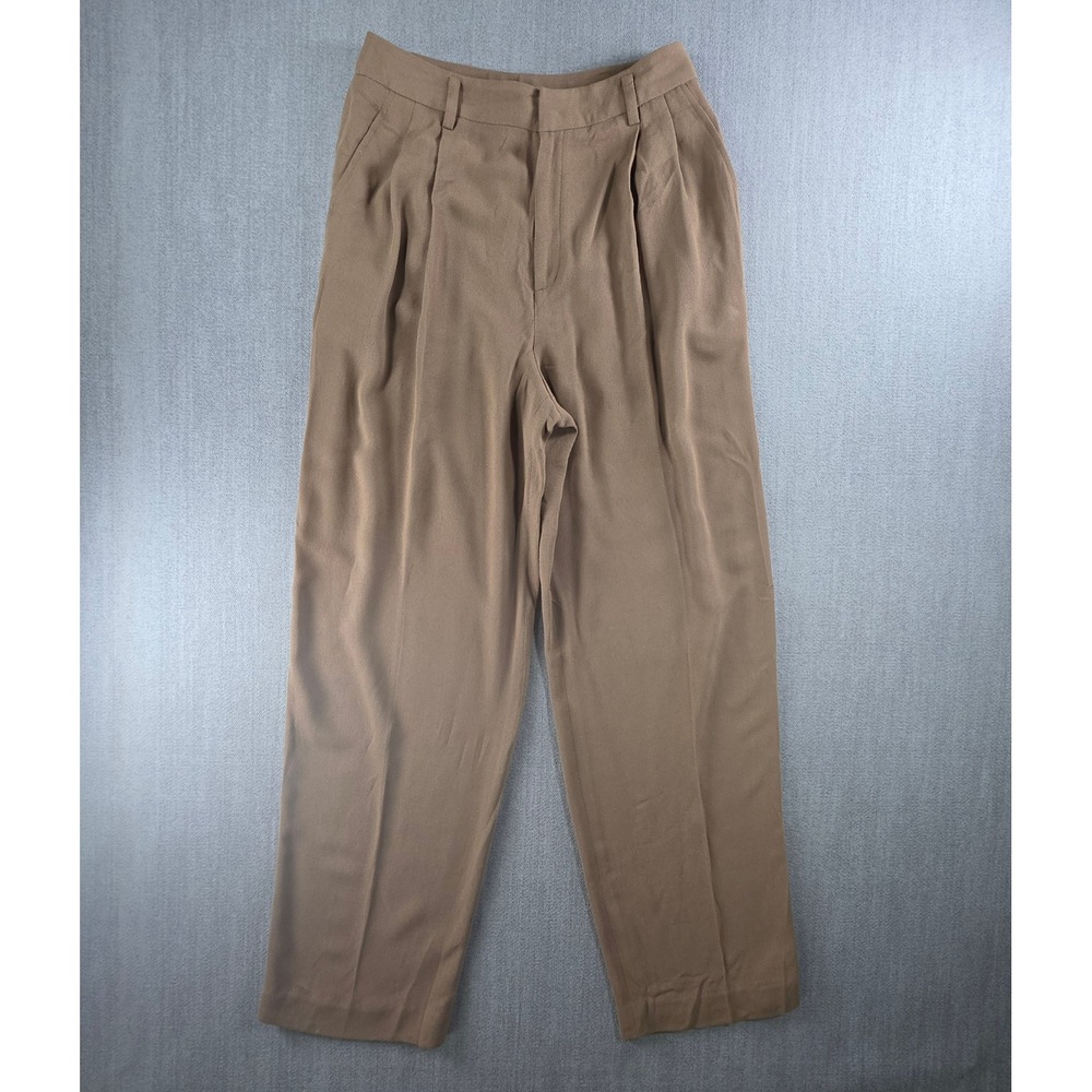 Linda Allard Ellen Tracy Pants Women 6P Tan Pleated Straight Leg Rayon Blend‎